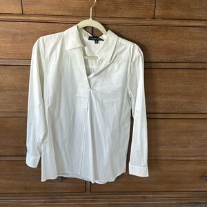 White pull over button up, look blouse
